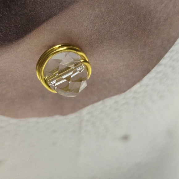 Gold and Clear Crystal Stone Post Earrings - Picture 8 of 10